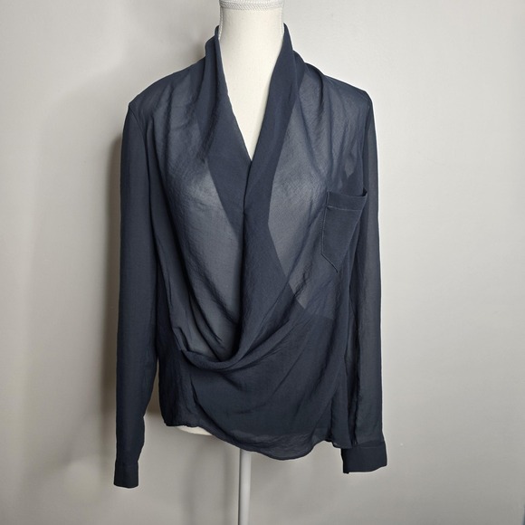 Helmut Lang Tops - Helmut Lang Shirt Womens Small Navy Blue Sheer Drape Front Long Sleeve Top USA